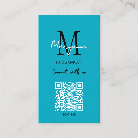 QR Code Business Logo Aqua Blue Visitekaartje (Voorkant)
