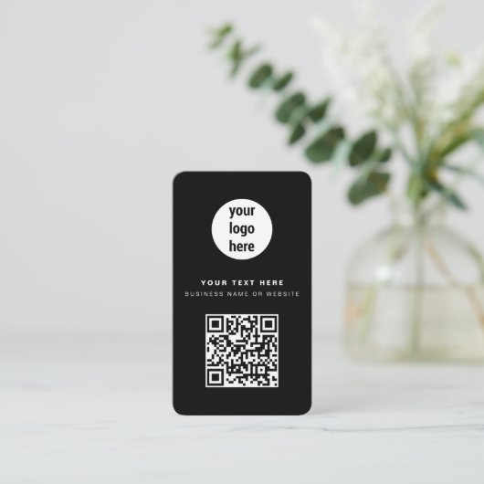QR Code Business Logo Black Corporate Visitekaartje (Staand voorkant)