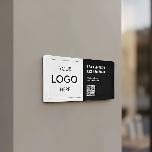 QR Code Business Logo Black en White Spandoek