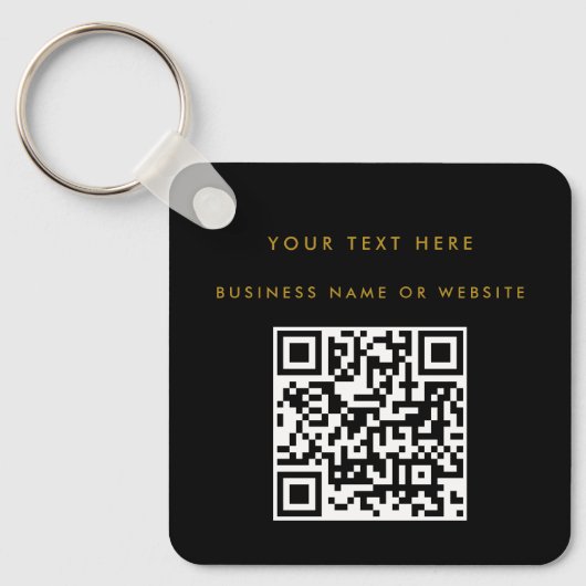 QR Code Business Logo Black Gold Minimalist Sleutelhanger (Voorkant)
