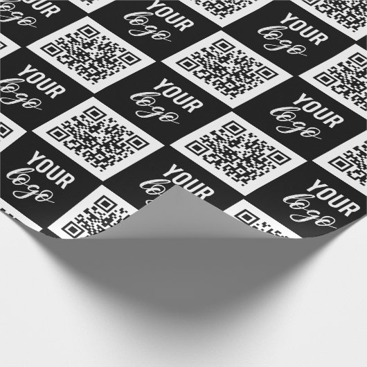 QR Code Business Logo Black Minimalist Business Cadeaupapier (Hoek)