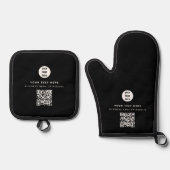 QR Code Business Logo Black Minimalist Business Ovenwant & Pannenlap Set (Voorkant)