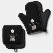 QR Code Business Logo Black Minimalist Business Ovenwant & Pannenlap Set (Voorkant / Achterkant)