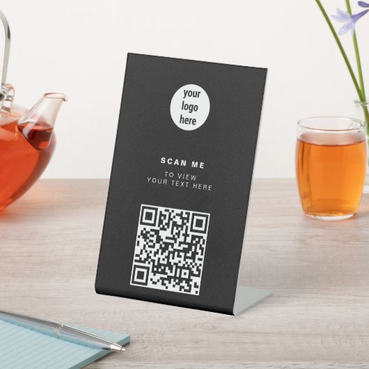 QR Code Business Logo Black Minimalist Business Reclamebord Met Voetstuk (Insitu)