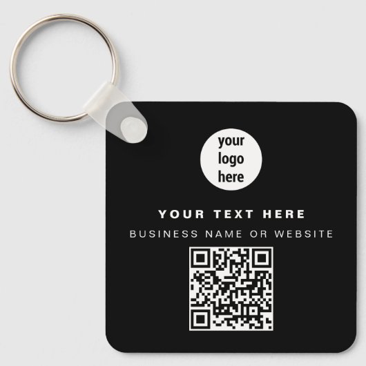 QR Code Business Logo Black Minimalist Business Sleutelhanger (Voorkant)