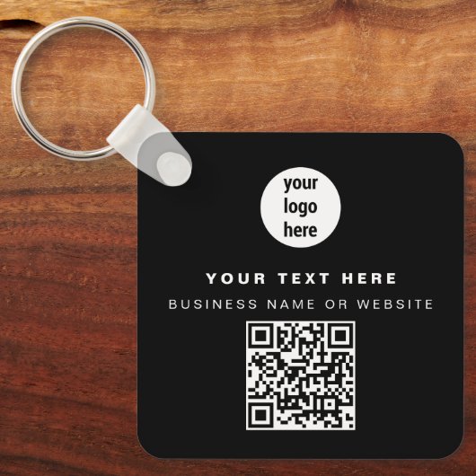 QR Code Business Logo Black Minimalist Business Sleutelhanger (Voorkant)