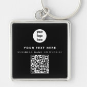 QR Code Business Logo Black Minimalist Business Sleutelhanger (Voorkant)