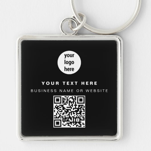 QR Code Business Logo Black Minimalist Business Sleutelhanger (Voorkant)
