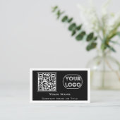 QR Code Business Logo Black minimalist Visitekaartje (Staand voorkant)