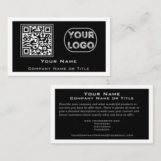 QR Code Business Logo Black minimalist Visitekaartje (Voorkant / Achterkant)