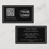 QR Code Business Logo Black minimalist Visitekaartje (Voorkant / Achterkant)