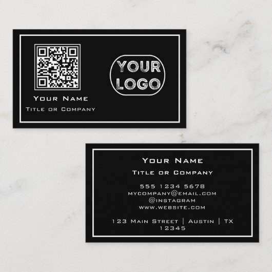 QR Code Business Logo Black minimalist Visitekaartje (Voorkant / Achterkant)