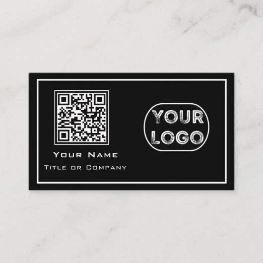 QR Code Business Logo Black minimalist Visitekaartje (Voorkant)