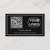 QR Code Business Logo Black minimalist Visitekaartje (Voorkant)