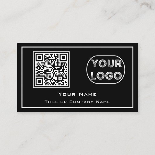QR Code Business Logo Black minimalist Visitekaartje (Voorkant)