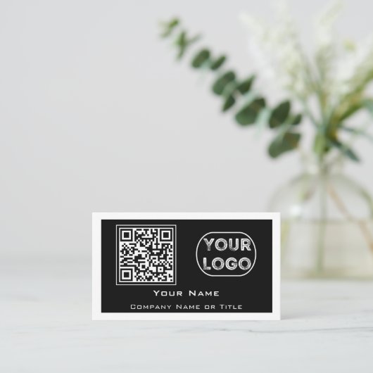 QR Code Business Logo Black minimalist Visitekaartje (Staand voorkant)