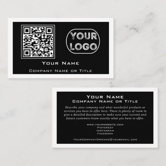 QR Code Business Logo Black minimalist Visitekaartje (Voorkant / Achterkant)