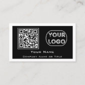 QR Code Business Logo Black minimalist Visitekaartje (Voorkant)