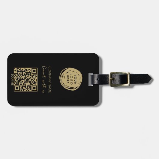 QR Code Business Logo Black Modern Bagagelabel (Voorkant horizontaal)