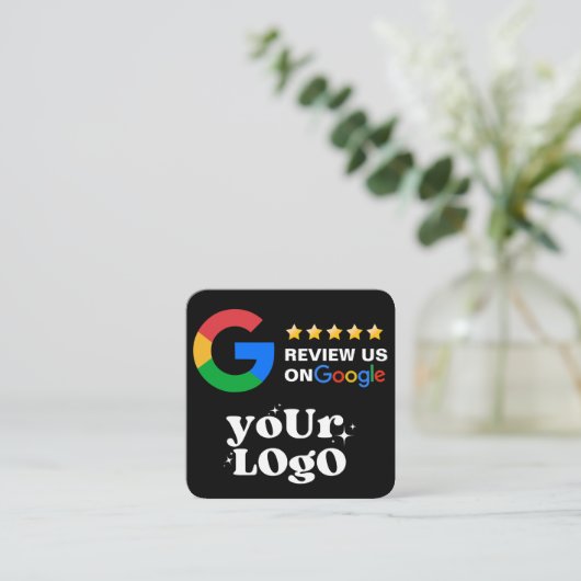 QR Code Business Logo Black Modern Google Review Vierkante Visitekaartje (Staand voorkant)