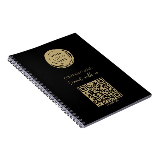 QR Code Business Logo Black Modern Notitieboek (Rechterzijde)