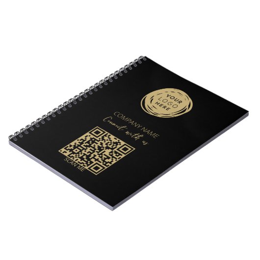 QR Code Business Logo Black Modern Notitieboek (Linkerzijde)