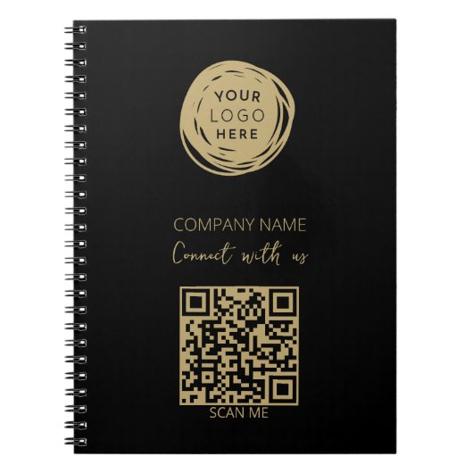 QR Code Business Logo Black Modern Notitieboek (Voorkant)
