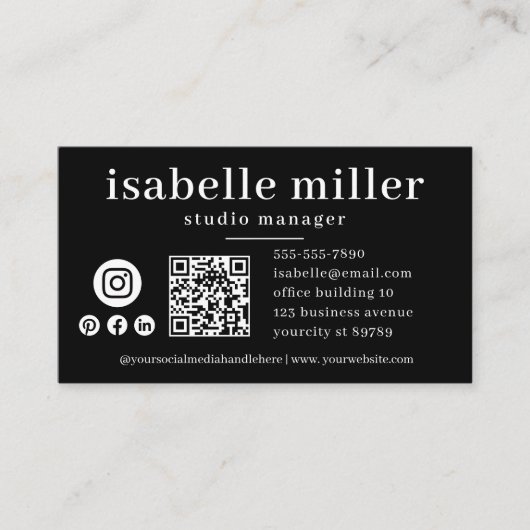 QR Code Business Logo Black Modern Professional Visitekaartje (Voorkant)