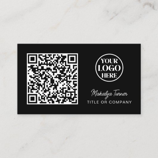 QR Code Business Logo Black Modern Professional Visitekaartje (Voorkant)
