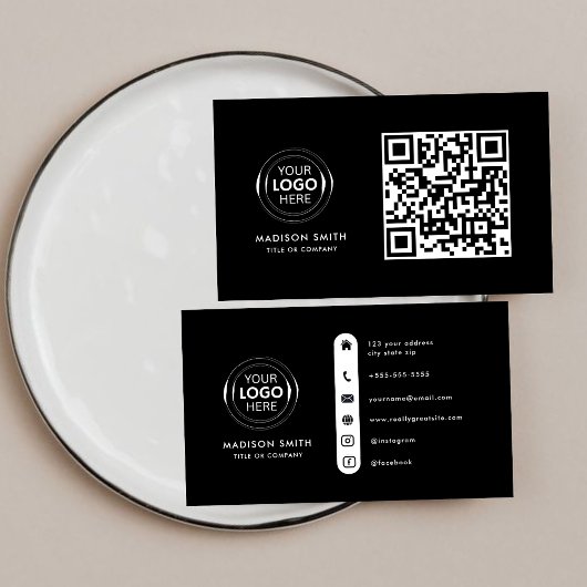 QR Code Business Logo | Black Modern Professional Visitekaartje