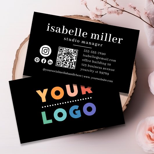 QR Code Business Logo Black Modern Professional Visitekaartje