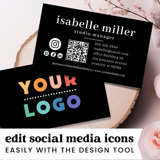QR Code Business Logo Black Modern Professional Visitekaartje