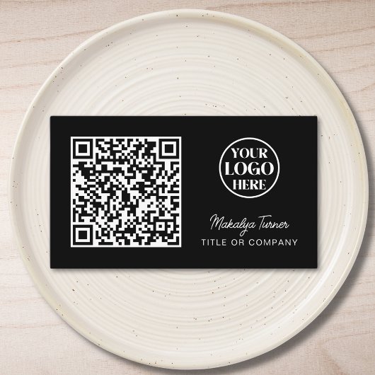 QR Code Business Logo Black Modern Professional Visitekaartje