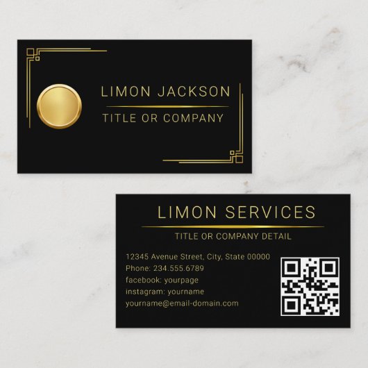 QR Code Business Logo Black Modern Professional Visitekaartje (Voorkant / Achterkant)