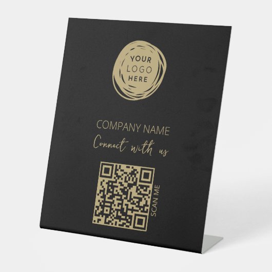 QR Code Business Logo Black Modern Reclamebord Met Voetstuk (Voorkant)