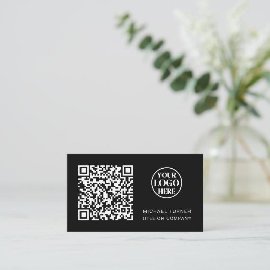 QR Code Business Logo Black Professional Modern Visitekaartje (Staand voorkant)
