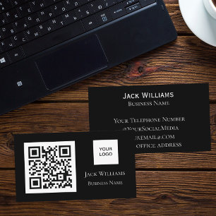 QR Code Business Logo Black Professional Modern Visitekaartje