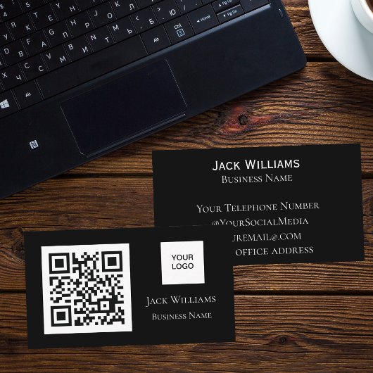 QR Code Business Logo Black Professional Modern Visitekaartje