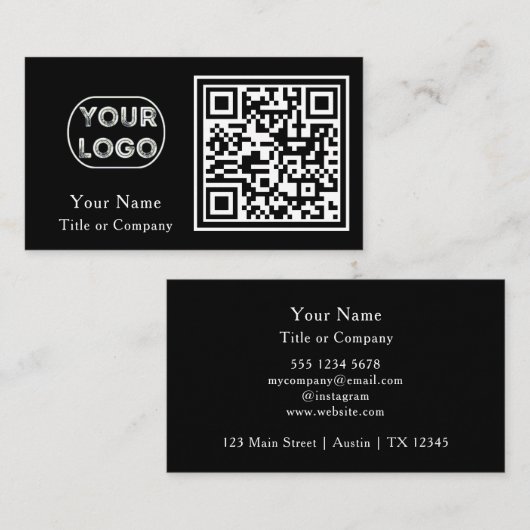 QR-code Business Logo Black Simple Professional Visitekaartje (Voorkant / Achterkant)