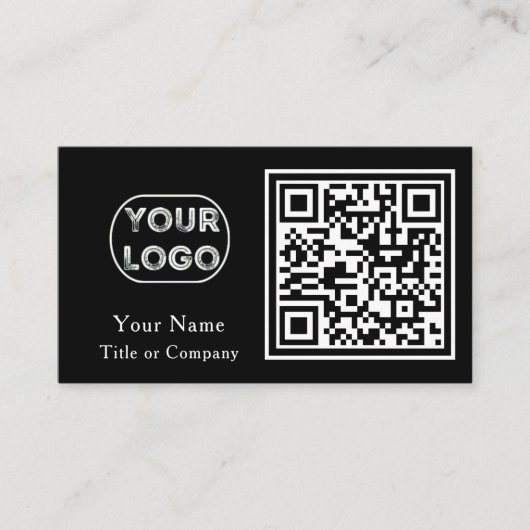 QR-code Business Logo Black Simple Professional Visitekaartje (Voorkant)