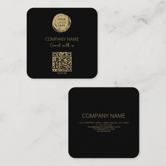 QR Code Business Logo Black Vierkante Visitekaartje (Voorkant / Achterkant)