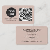 QR Code Business Logo, Boho Beige Professional Visitekaartje (Voorkant / Achterkant)