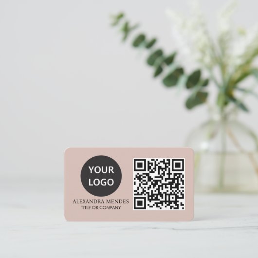 QR Code Business Logo, Boho Beige Professional Visitekaartje (Staand voorkant)