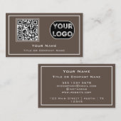 QR Code Business Logo Brown minimalist Visitekaartje (Voorkant / Achterkant)