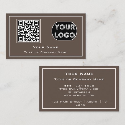 QR Code Business Logo Brown minimalist Visitekaartje (Voorkant / Achterkant)