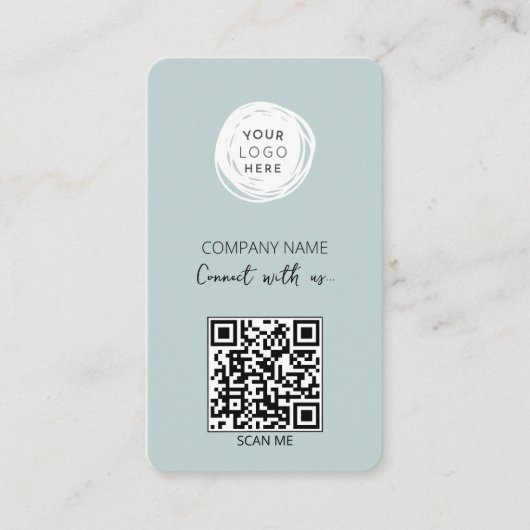QR Code Business Logo Dusty Blue Visitekaartje (Voorkant)