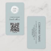 QR Code Business Logo Dusty Blue Visitekaartje (Voorkant / Achterkant)