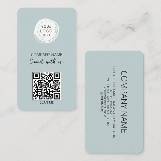 QR Code Business Logo Dusty Blue Visitekaartje (Voorkant / Achterkant)