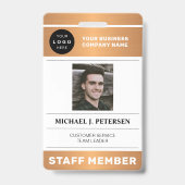QR code business logo employee photo copper ID Badge (Voorzijde)