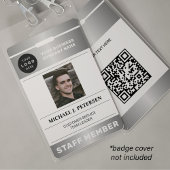 QR code business logo employee photo silver ID Badge